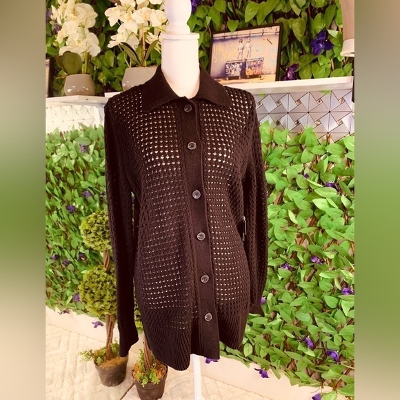 New Simply Vera Wang Women’s Medium Button Down Crotchet Black Cardigan NWT - Picture 2 of 12